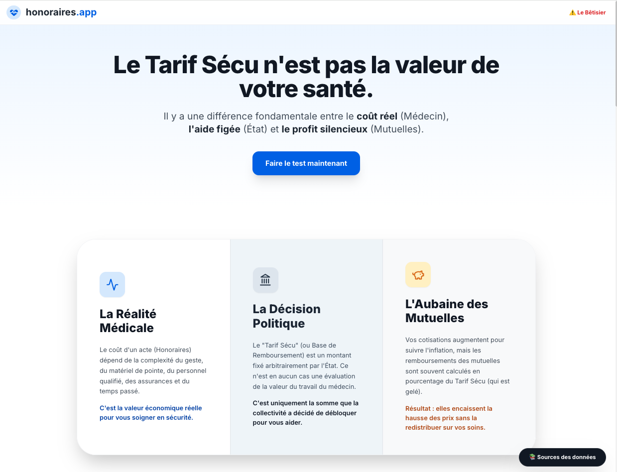 Aperçu : Honoraires.app — Le Tarif Sécu n’est pas la valeur de votre santé